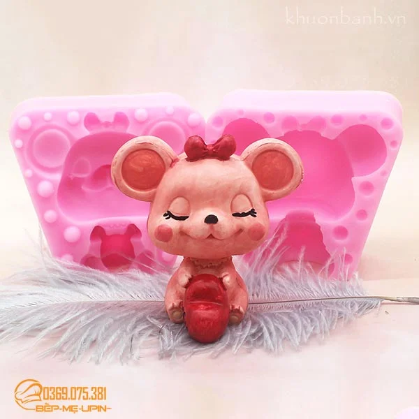Khuôn silicon con chuột trai gái cầm tim làm bánh nến tượng - Ảnh 5