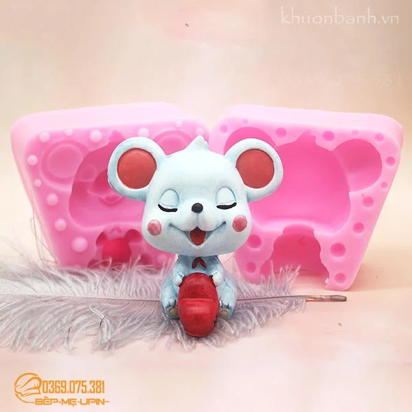 Khuôn silicon con chuột trai gái cầm tim làm bánh nến tượng - Ảnh 4