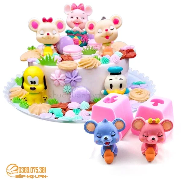 khuôn silicon con chuột cầm trái tim