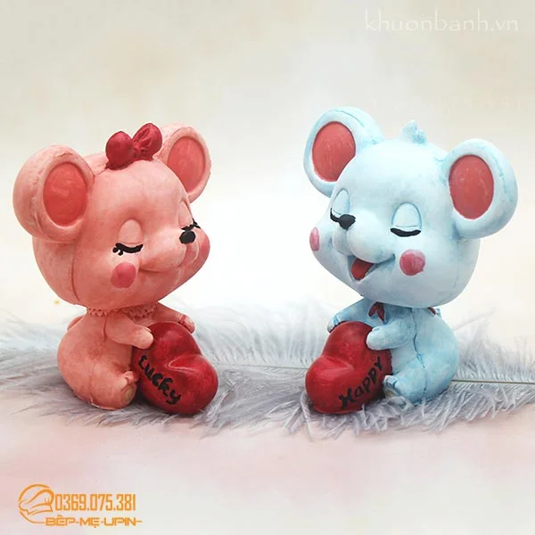 Khuôn silicon con chuột trai gái cầm tim làm bánh nến tượng - Ảnh 3