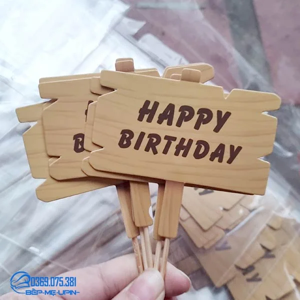 Phụ kiện sinh nhật thẻ cắm happy vân gỗ (Sét 5 cái) - Ảnh 5