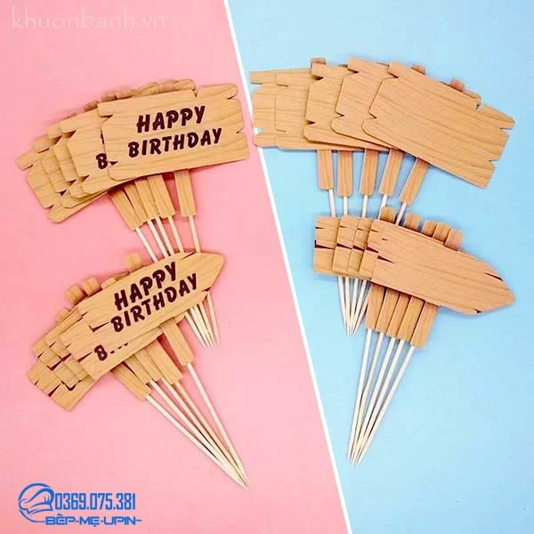 Thẻ cám bánh sinh nhật giả gỗ
