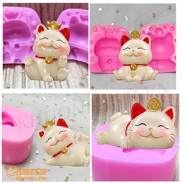 khuôn silicon chú mèo thần tài may mắn