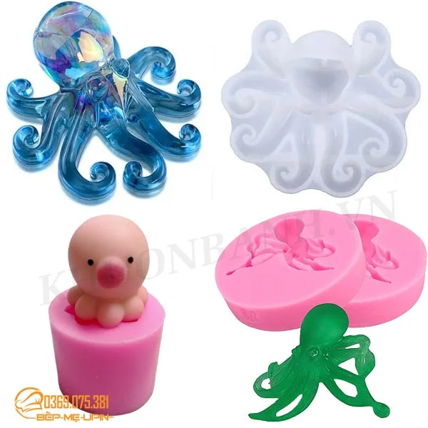 khuôn silicon con mực và con bạch tuộc cuttle silicon mold