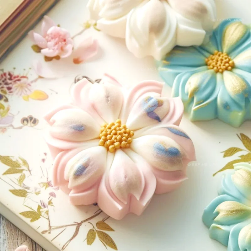 Khuôn silicon hoa đào da tuyết bánh trung thu wagashi bánh trôi nước bánh đậu xanh hình hoa đào - Ảnh 8