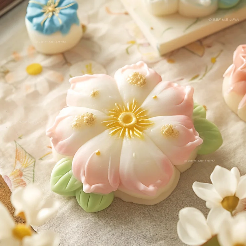 Khuôn silicon hoa đào da tuyết bánh trung thu wagashi bánh trôi nước bánh đậu xanh hình hoa đào - Ảnh 10