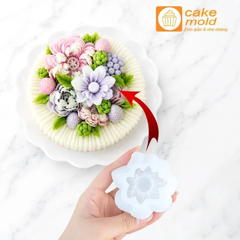 Khuôn Silicon Hoa Cúc 2 Lớp 6.5cm Làm Rau Câu 3D, Fondant, Nến Thơm Handmade Trang Trí Bánh Thôi Nôi