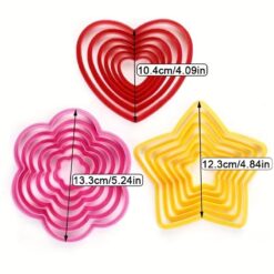 Bộ khuôn cắt bánh hình tim sao, hình tròn hai mặt bằng nhựa nhấn bánh quy, fondant