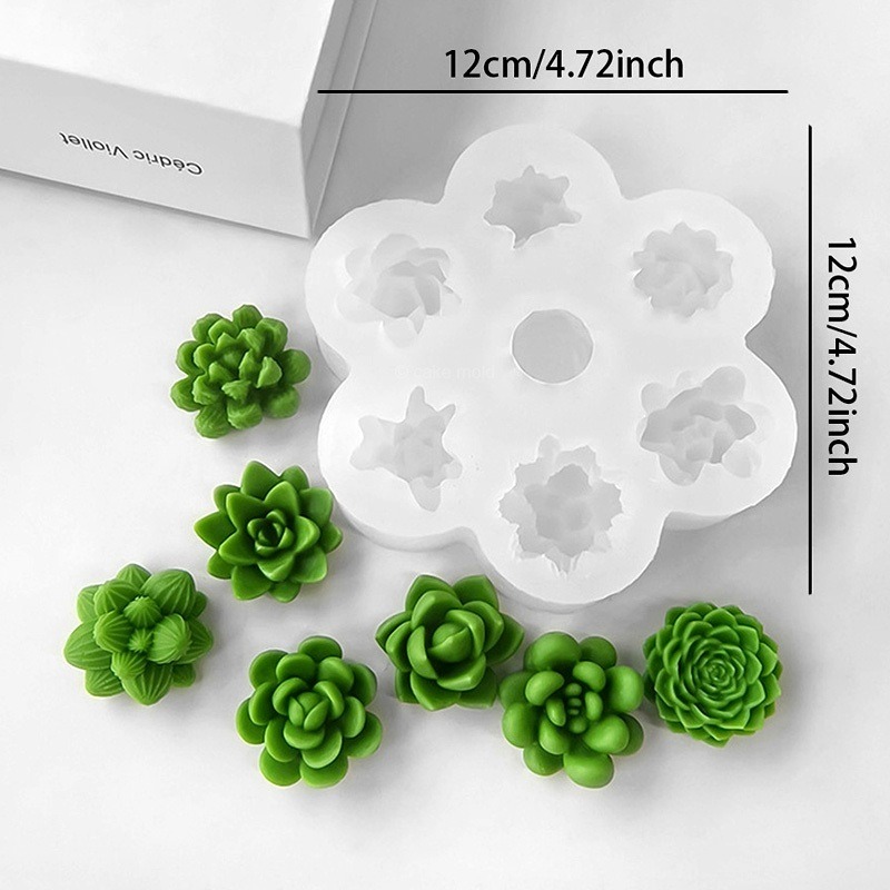 Khuôn Silicon 7 Ô Sen Đá Xương Rồng - Chuyên Làm Nến Thạch Rau Câu, Nến Decor 3D - Ảnh 4