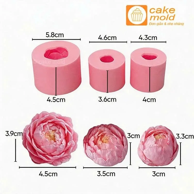 🍰 Khuôn silicon hoa mẫu đơn 3 size 6cm 4cm 3cm làm bánh thạch rau câu xà phòng DIY