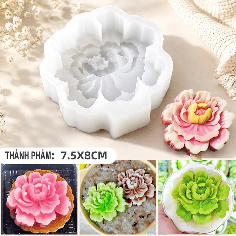 Khuôn Silicon Hoa Mẫu Đơn Hoa Thược Dược Nhấn Xôi Đậu Xanh Thôi Nôi Khuôn Rau Câu Làm Kem 3D Cao Cấp