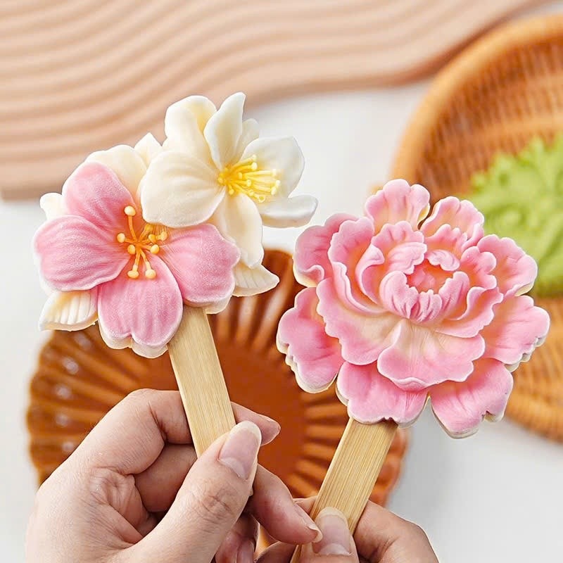 Khuôn Silicon Hoa Mẫu Đơn Hoa Thược Dược Nhấn Xôi Đậu Xanh Thôi Nôi Khuôn Rau Câu Làm Kem 3D Cao Cấp - Ảnh 2