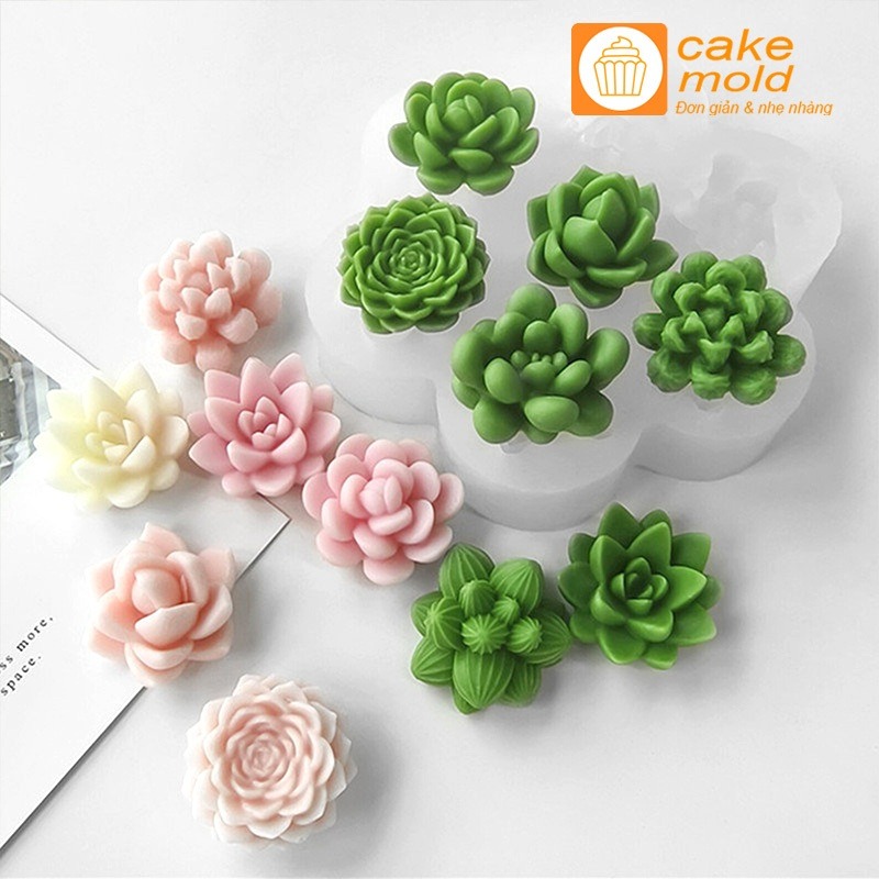 Khuôn Silicon 7 Ô Sen Đá Xương Rồng - Chuyên Làm Nến Thạch Rau Câu, Nến Decor 3D