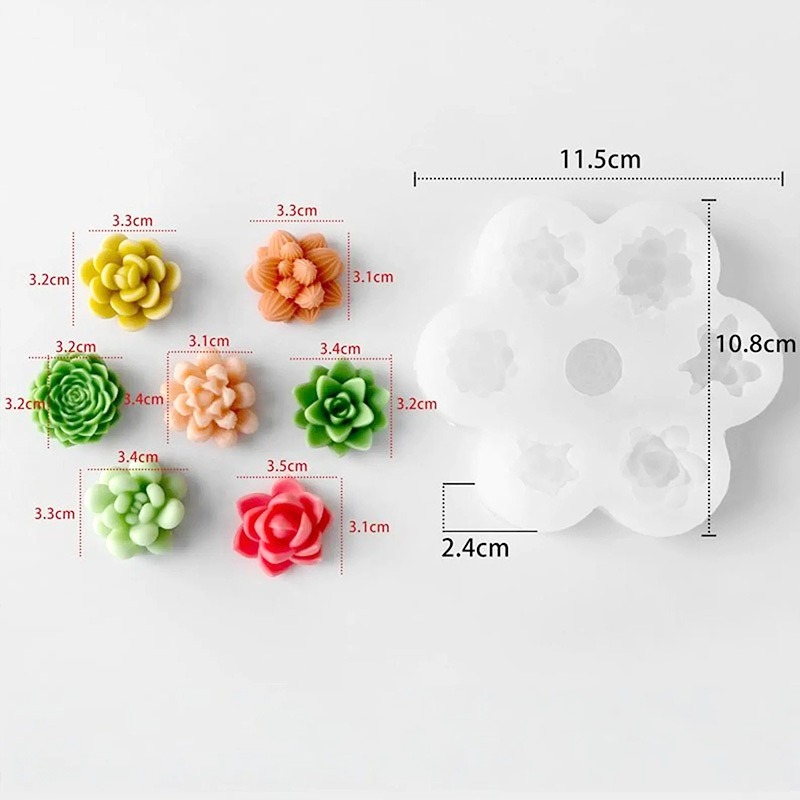 Khuôn Silicon 7 Ô Sen Đá Xương Rồng - Chuyên Làm Nến Thạch Rau Câu, Nến Decor 3D - Ảnh 2