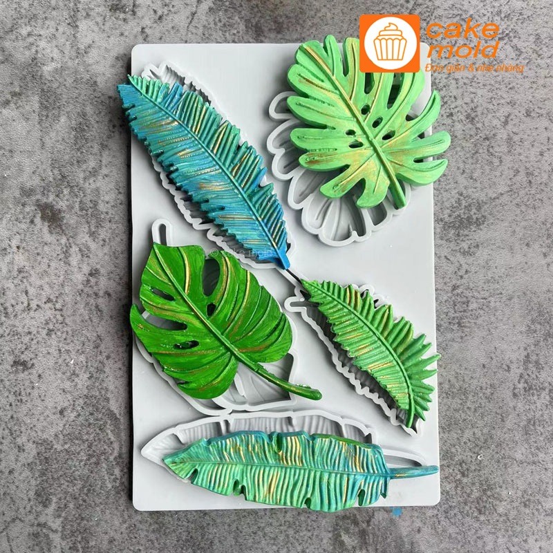 Khuôn silicon hình lá nhiệt đới vỉ 5 lá to