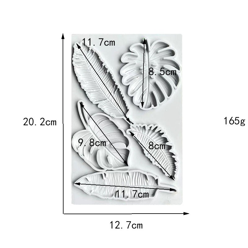 Khuôn silicon hình lá nhiệt đới vỉ 5 lá to - Ảnh 3